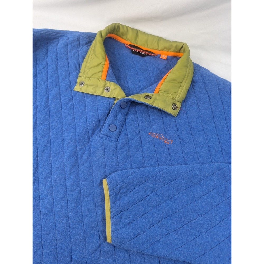 Orvis Sweater Trout Bum XXL Blue Quilted Snap Henley Mock Neck Warm Pullover